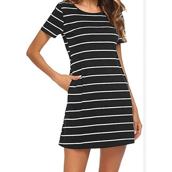 Feager Casual Striped Criss Cross Short Sleeve T Shirt Dress XL NWT - Picture 1 of 7